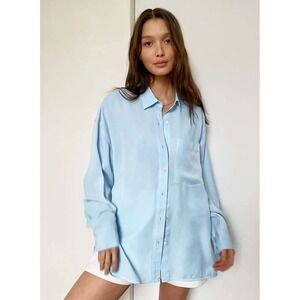 The Group by Babaton Lumsden Button-Up Shirt Blue Lyocell Oversized Women's 2‎